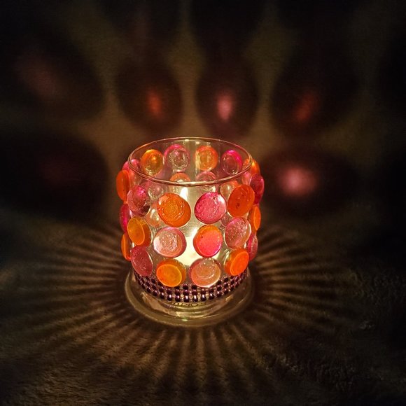 Round Glass Luminary Vase 4" Tall x 3" Wide Orange & Pink - Picture 1 of 3